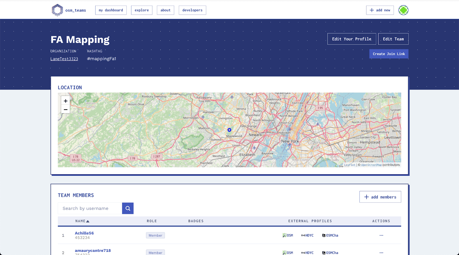 OSM Teams Page